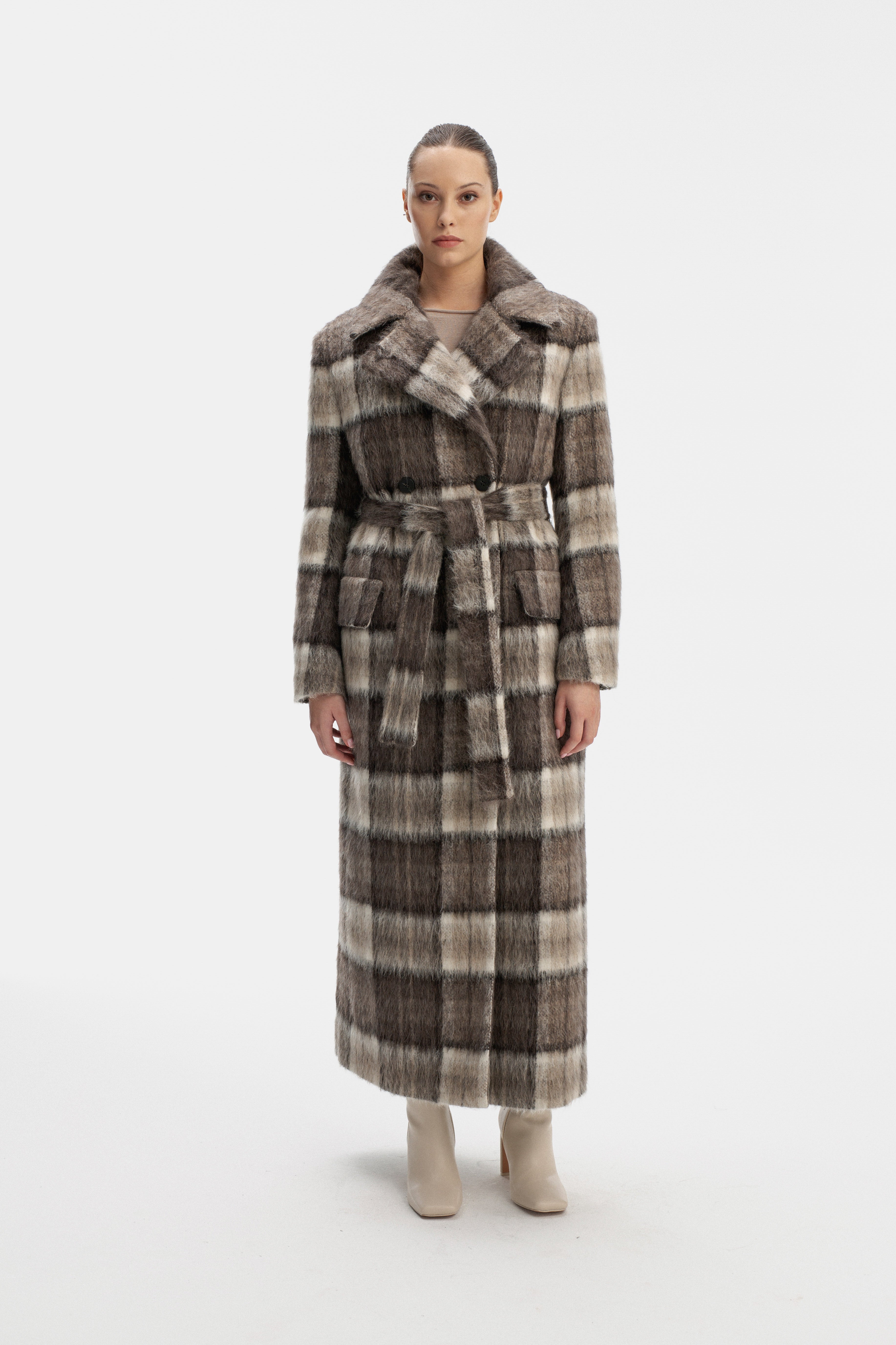 CHECKED MAXI COAT WITH MEIDA PADDING