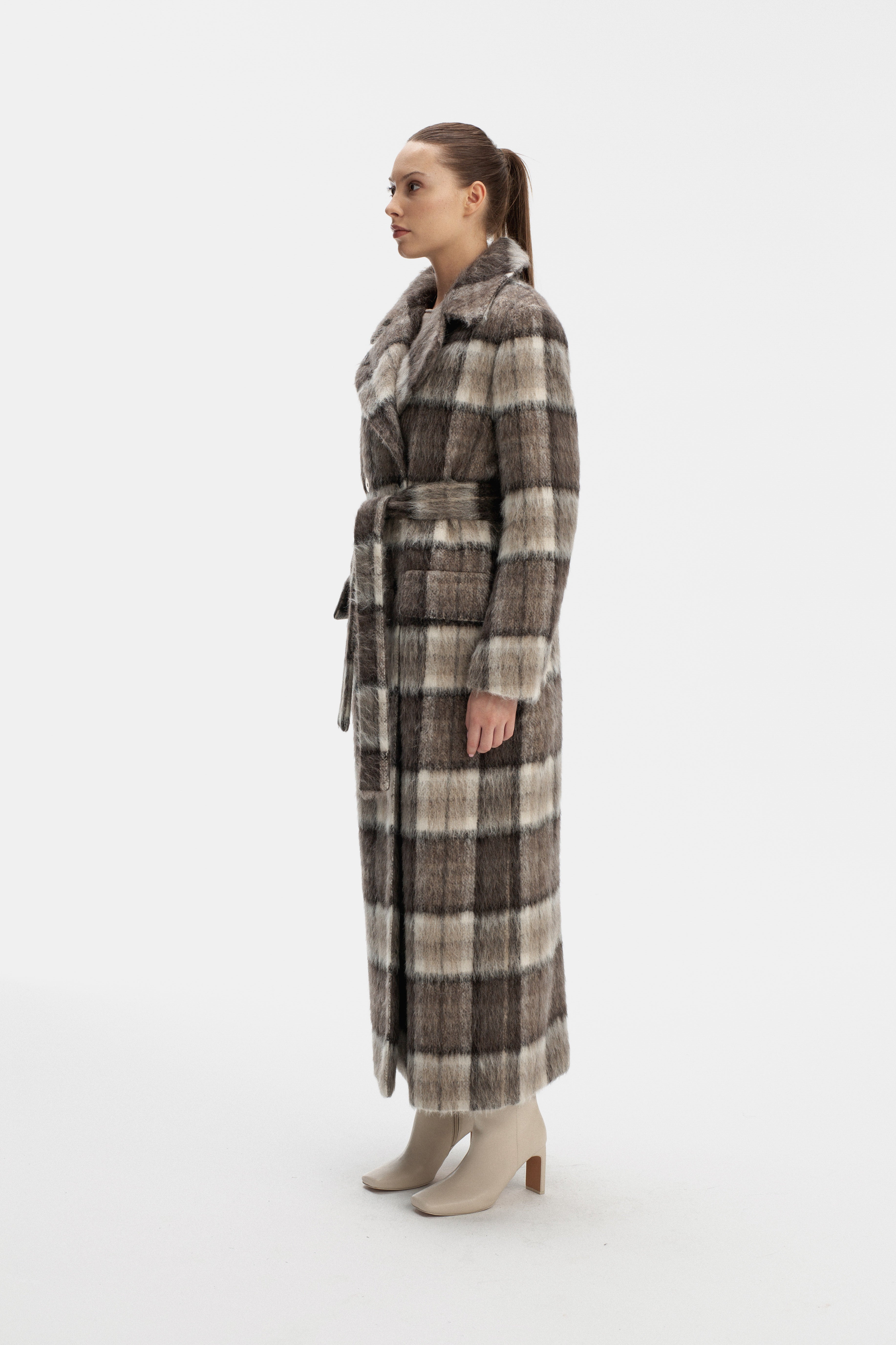 CHECKED MAXI COAT WITH MEIDA PADDING