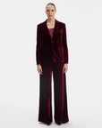 VELVET SINGLE BREASTED JACKET IN BURGUNDY