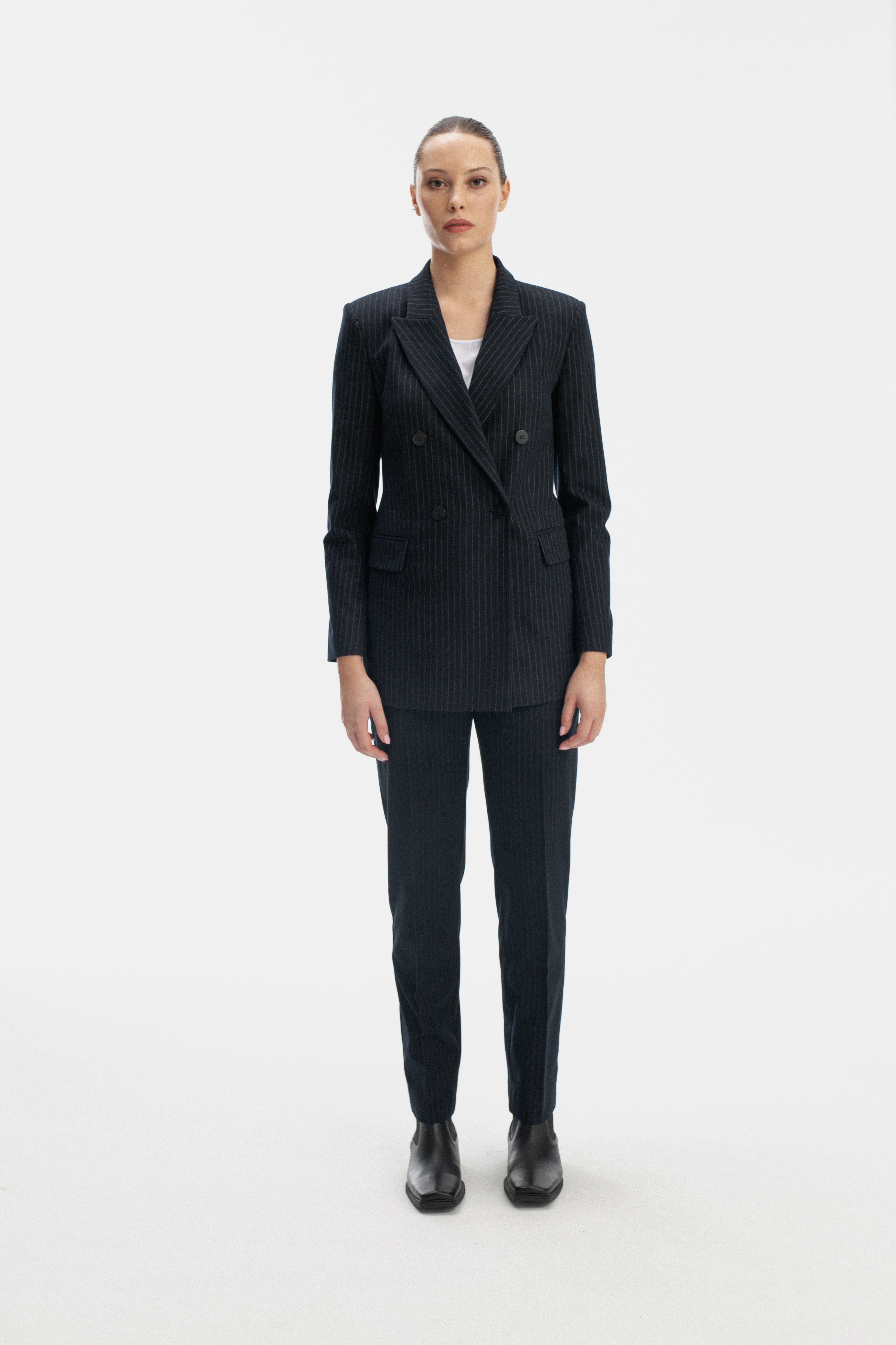 SLIM FIT NAVY TROUSERS IN STRIPES