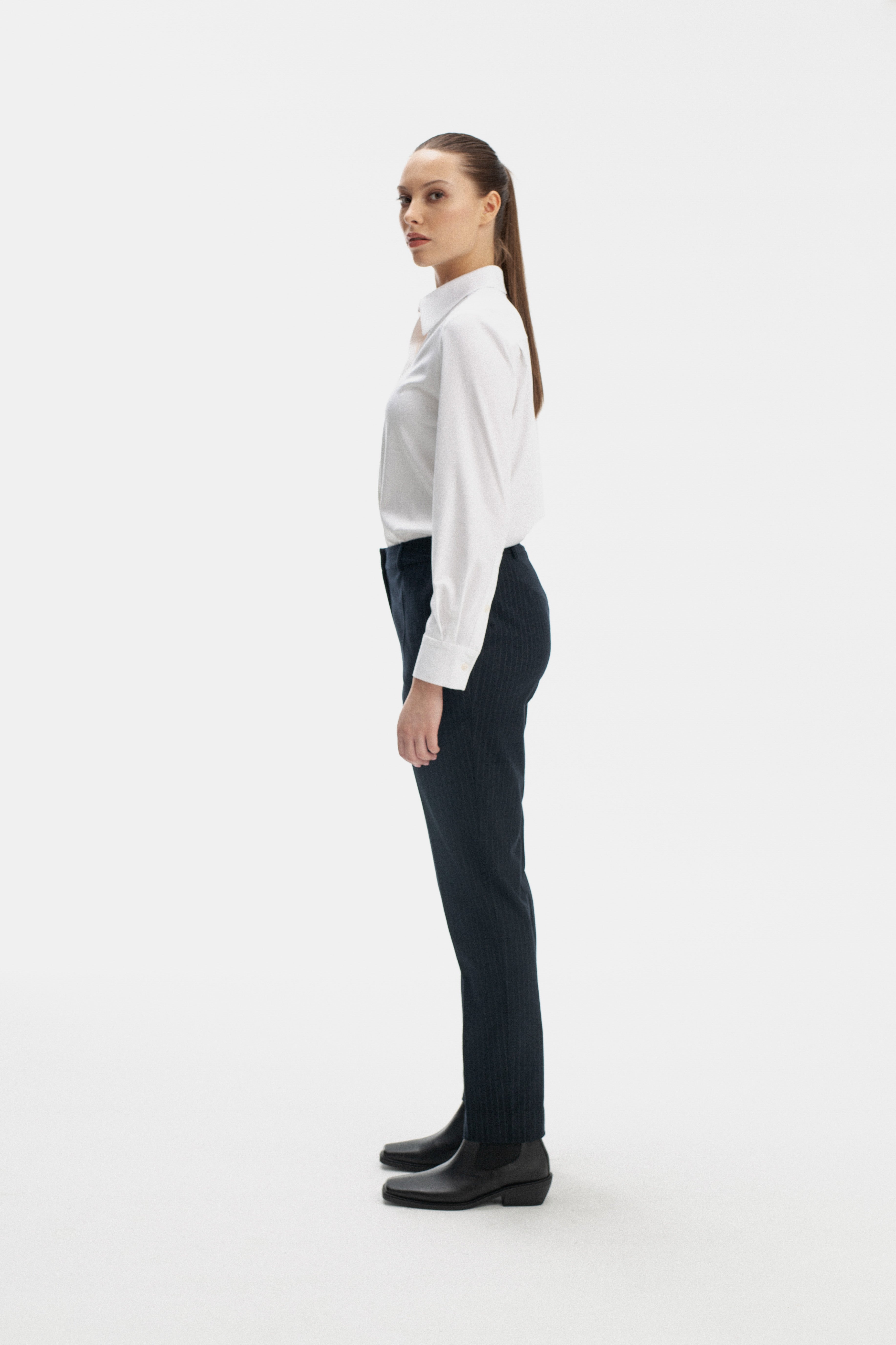 SLIM FIT NAVY TROUSERS IN STRIPES