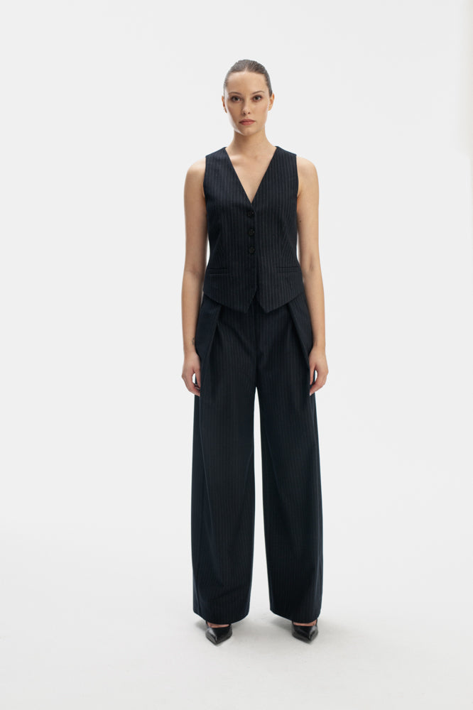 WIDE LEG NAVY TROUSERS IN STRIPE