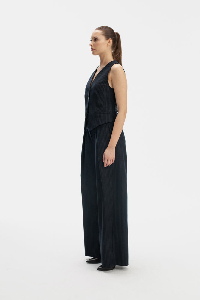 WIDE LEG NAVY TROUSERS IN STRIPE
