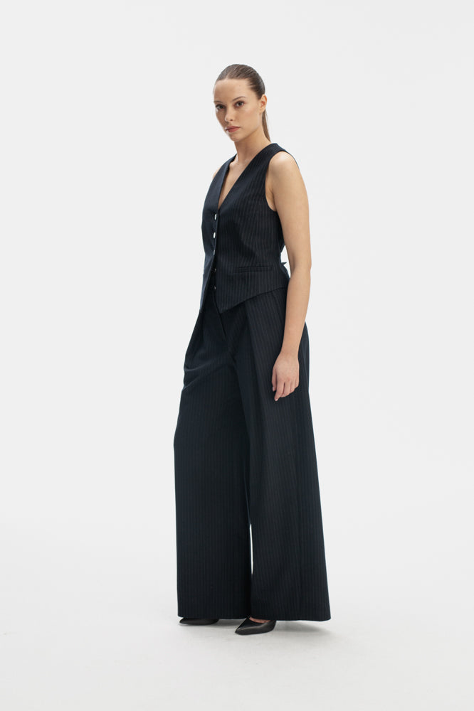 WIDE LEG NAVY TROUSERS IN STRIPE