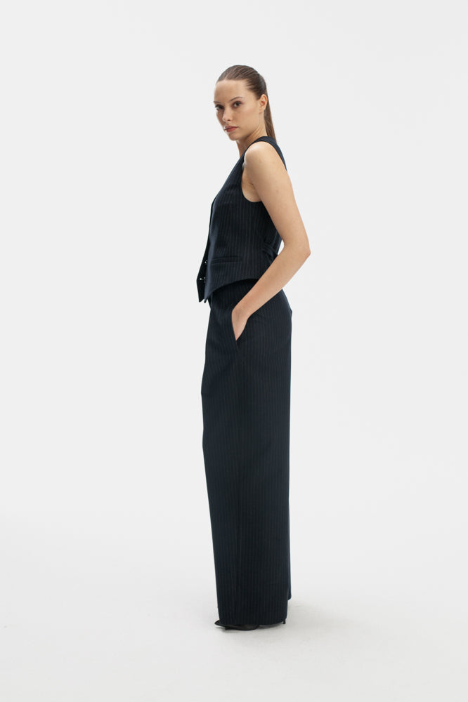 WIDE LEG NAVY TROUSERS IN STRIPE