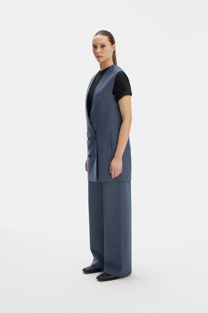 LONG BLUE VEST WITH BUTTONS