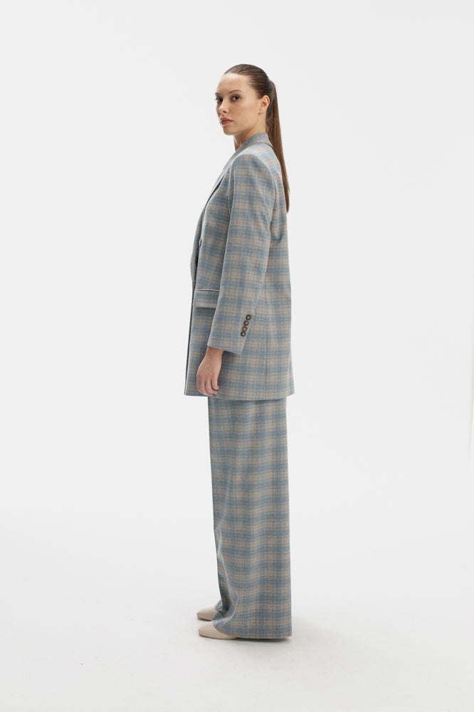 SKY BLUE DOUBLE-BRESTED JACKET IN CHECKS