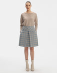 ABOVE-THE-KNEE LENGTH SKY BLUE SKIRT IN CHECKS