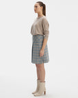 ABOVE-THE-KNEE LENGTH SKY BLUE SKIRT IN CHECKS