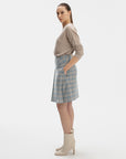 ABOVE-THE-KNEE LENGTH SKY BLUE SKIRT IN CHECKS