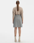 ABOVE-THE-KNEE LENGTH SKY BLUE SKIRT IN CHECKS