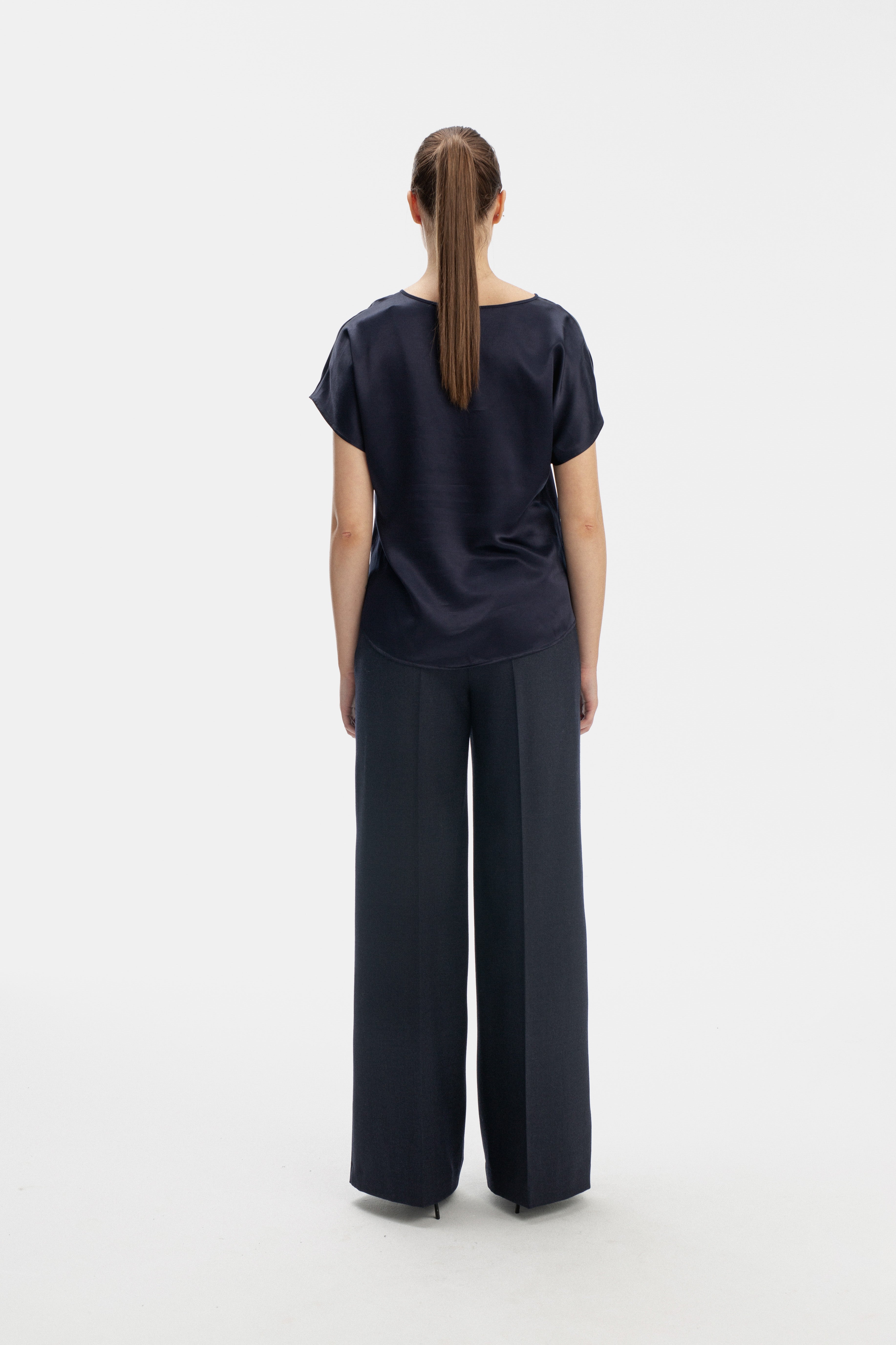 BLUE V-NECK SHORT SLEEVE BLOUSE