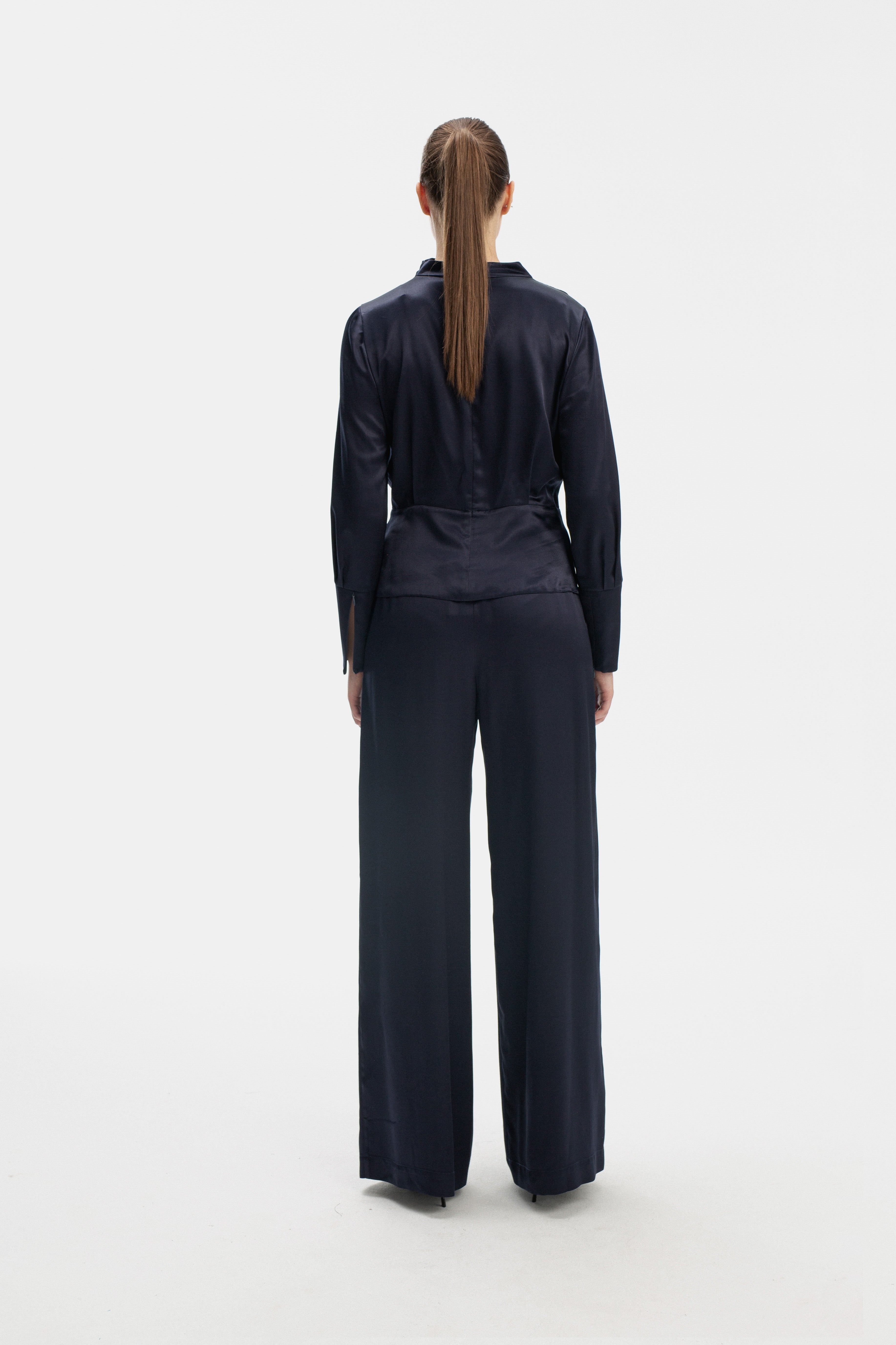 BLUE WIDE-LEG TROUSERS WITH ELASTIC WAIST