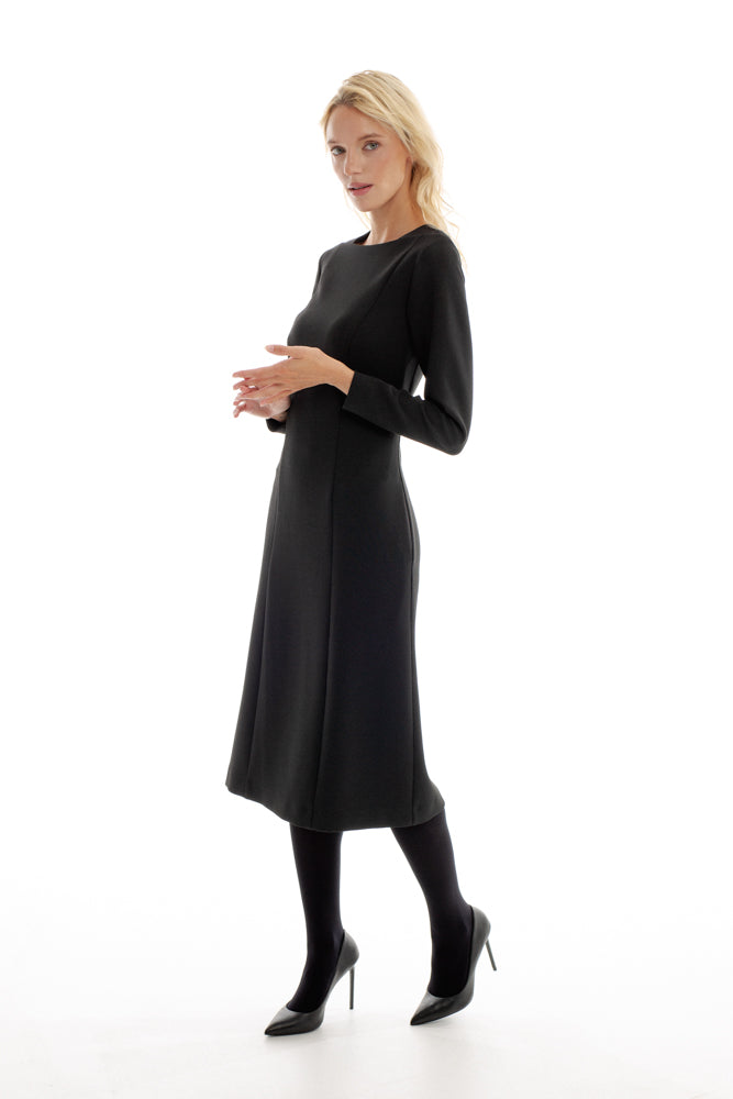 MIDI BLACK DRESS WITH LONG SLEEVES