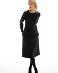 MIDI BLACK DRESS WITH LONG SLEEVES