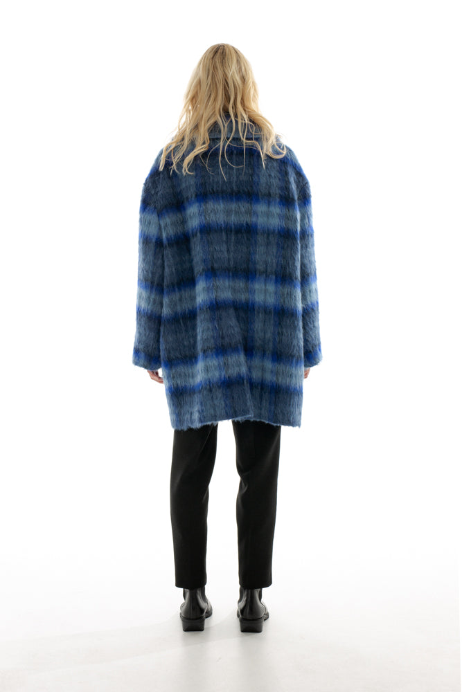 OVERSIZED BLUE CHECKED COAT WITH MEIDA