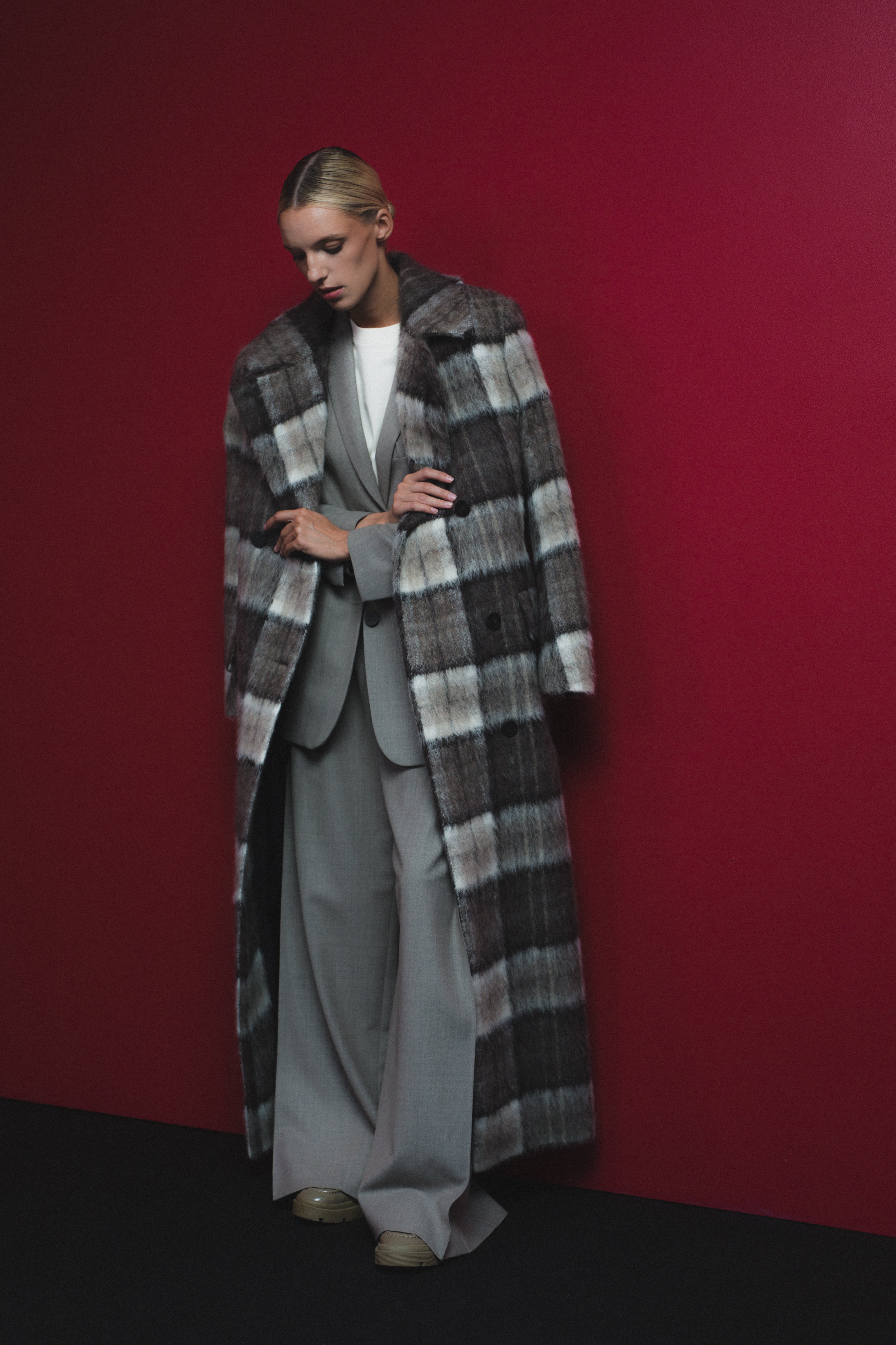 CHECKED MAXI COAT WITH MEIDA PADDING