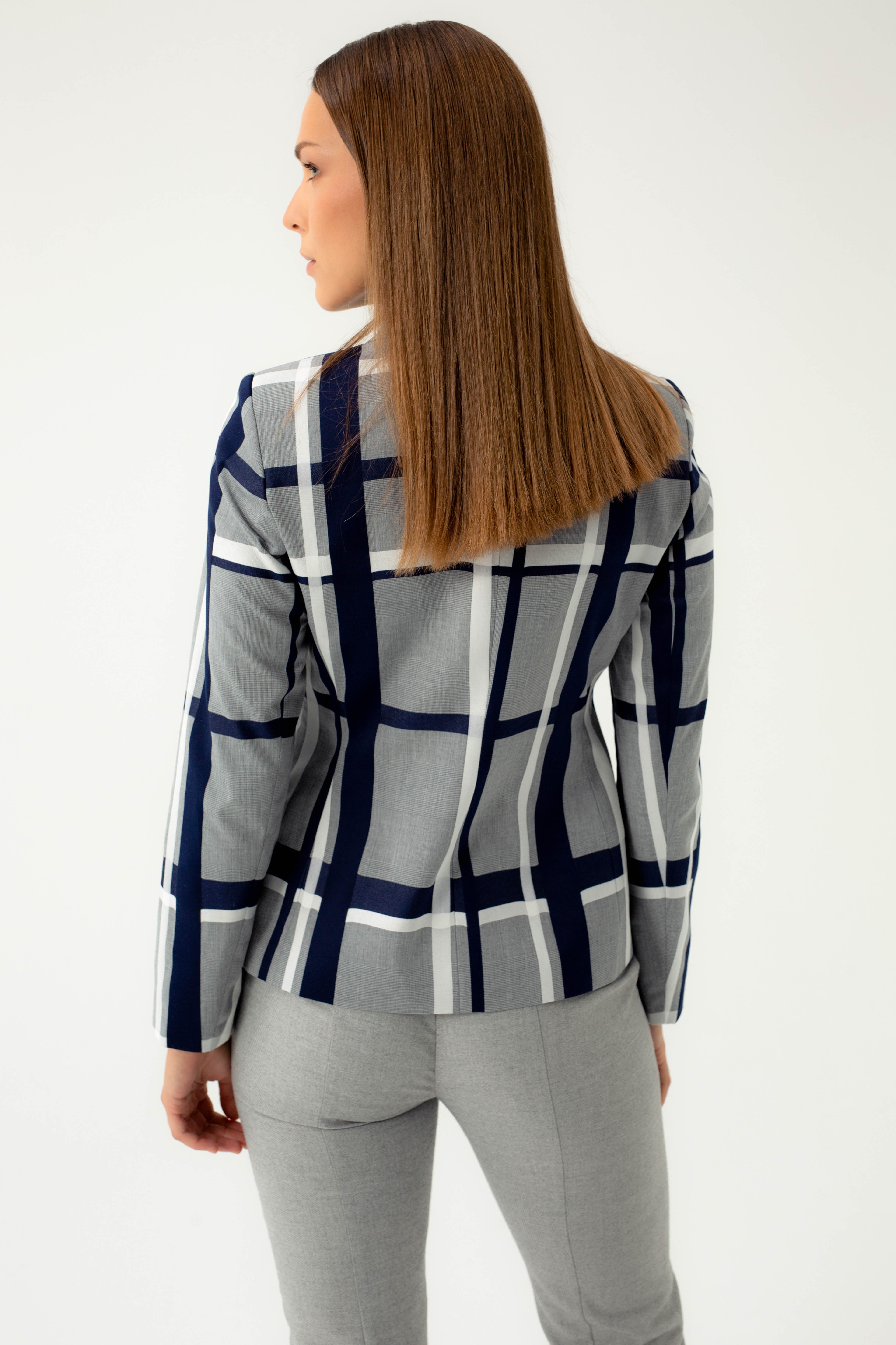 BLUE SHADE CHECKED DOUBLE-BREASTED JACKET