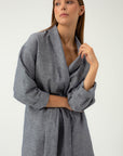 NAVY MELANGE OVERSIZED JACKET WITH LINEN