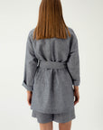 NAVY MELANGE OVERSIZED JACKET WITH LINEN