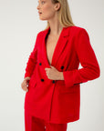 DOUBLE-BREASTED RED LINEN JACKET