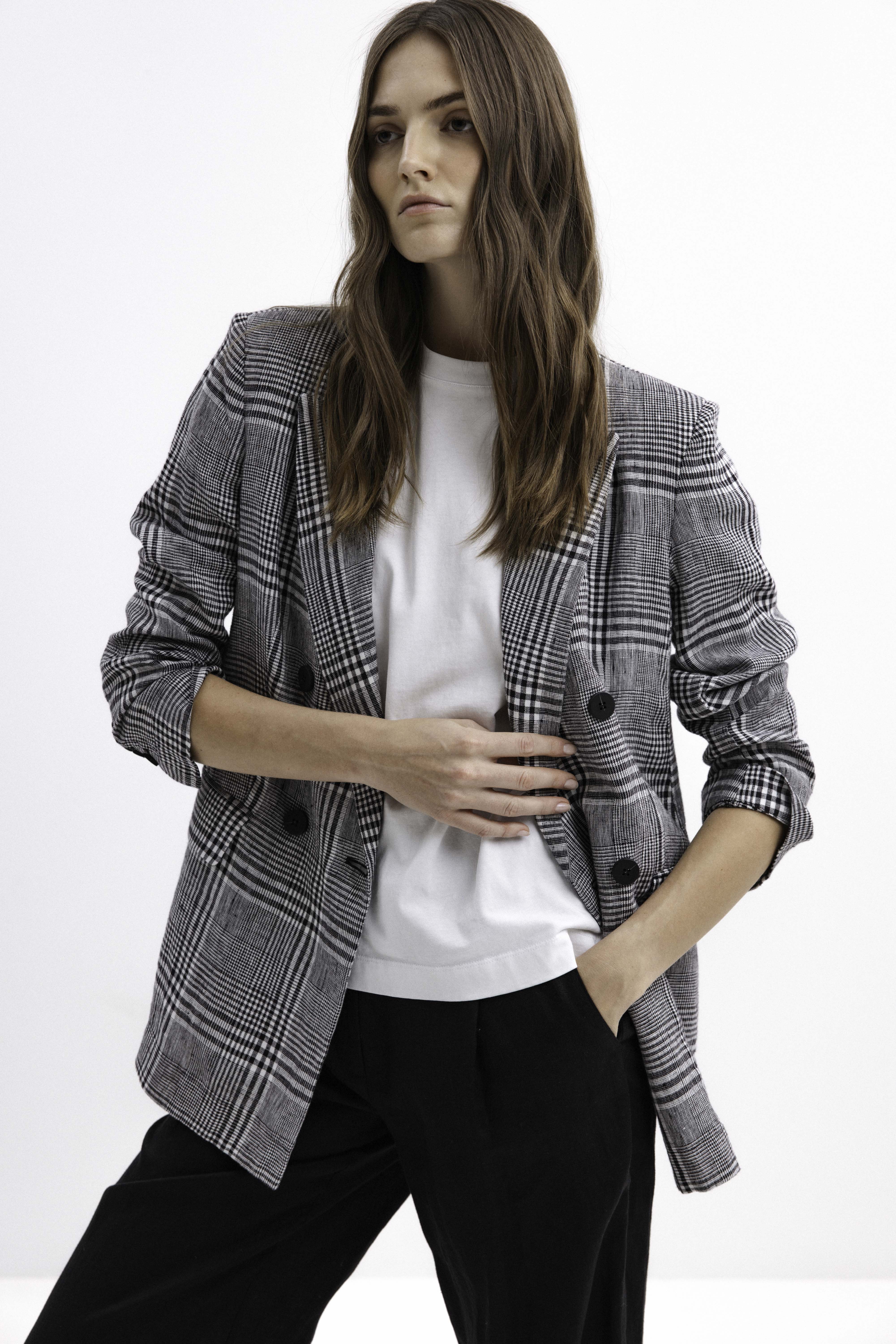 UNLINED LINEN CHECKERED JACKET