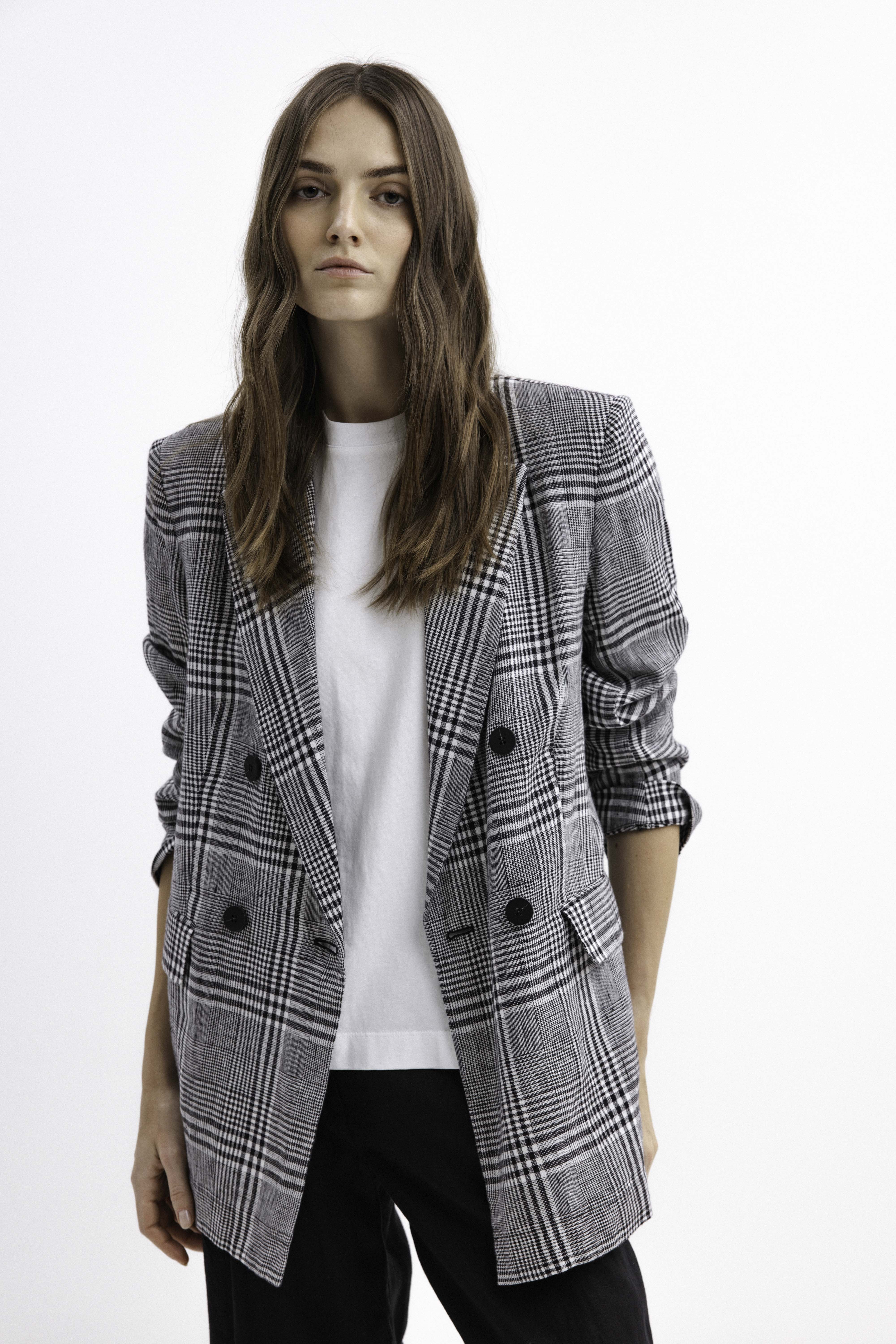 UNLINED LINEN CHECKERED JACKET