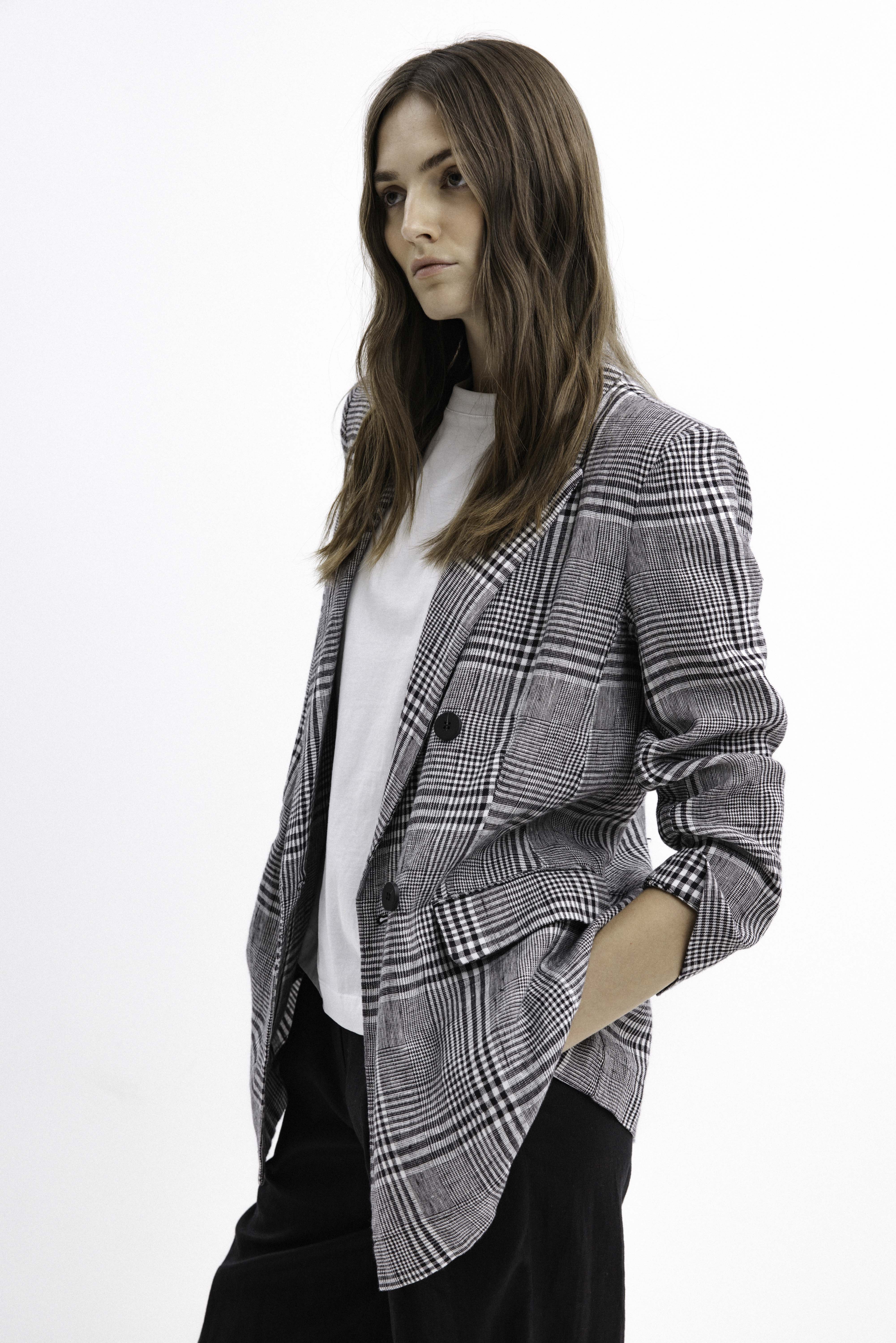 UNLINED LINEN CHECKERED JACKET