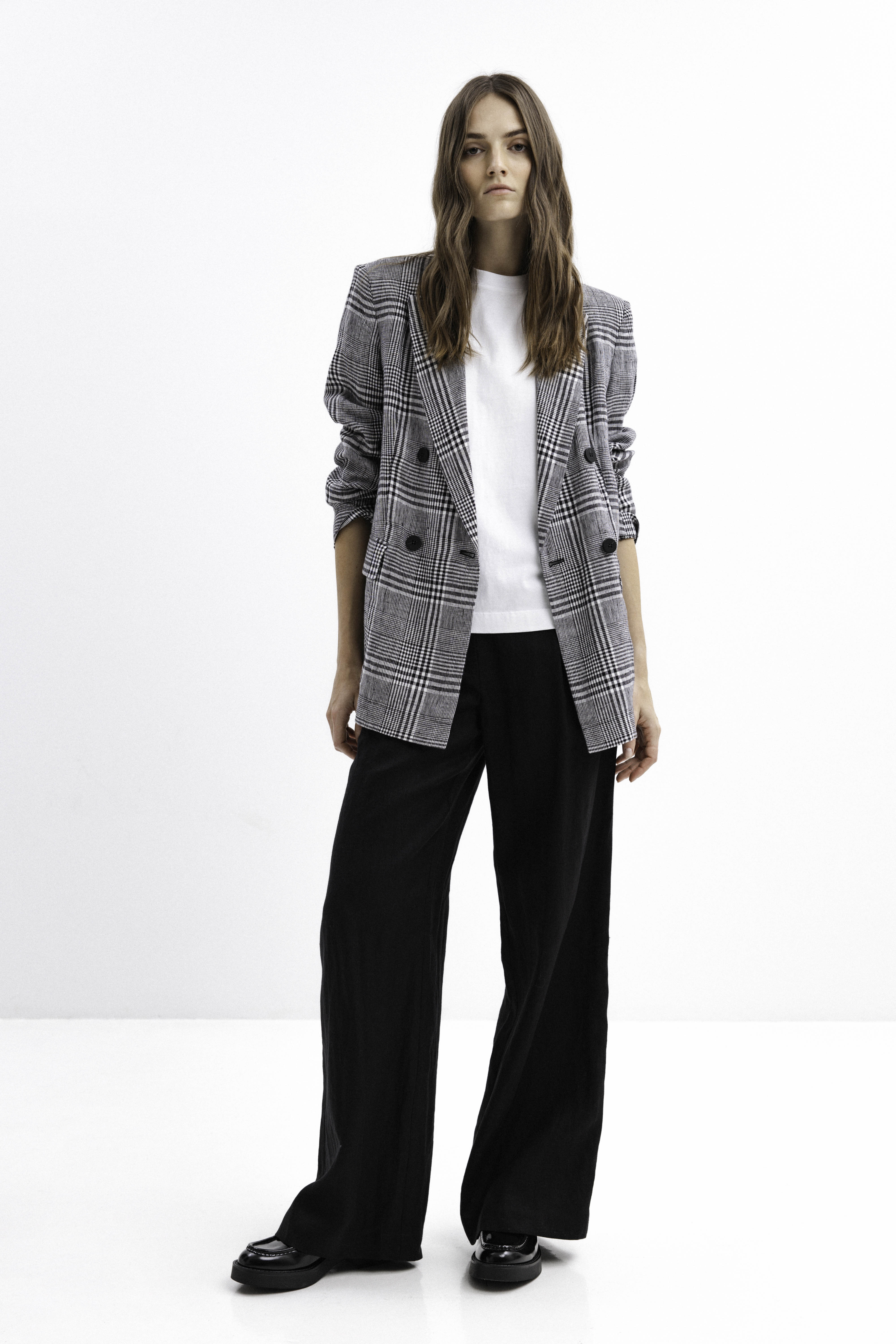 UNLINED LINEN CHECKERED JACKET