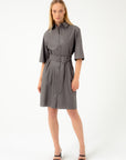 ECO LEATHER STRAIGHT DRESS WITH SHIRT STYLE SLEEVES