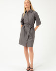 ECO LEATHER STRAIGHT DRESS WITH SHIRT STYLE SLEEVES