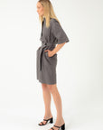 ECO LEATHER STRAIGHT DRESS WITH SHIRT STYLE SLEEVES