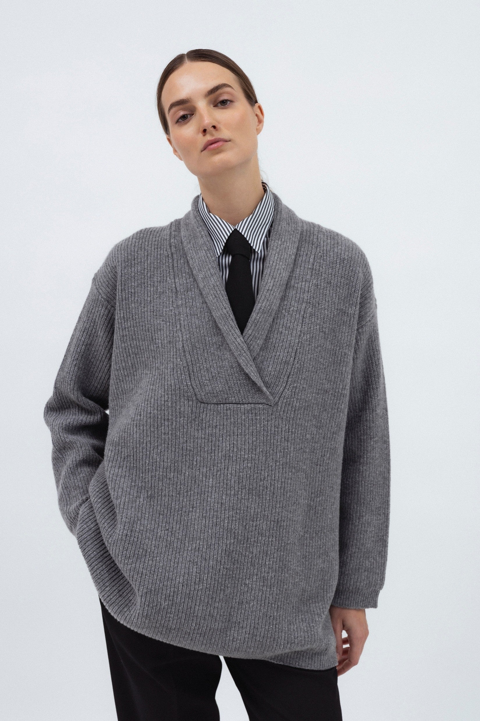 GREY MERINO WOOL SWEATER