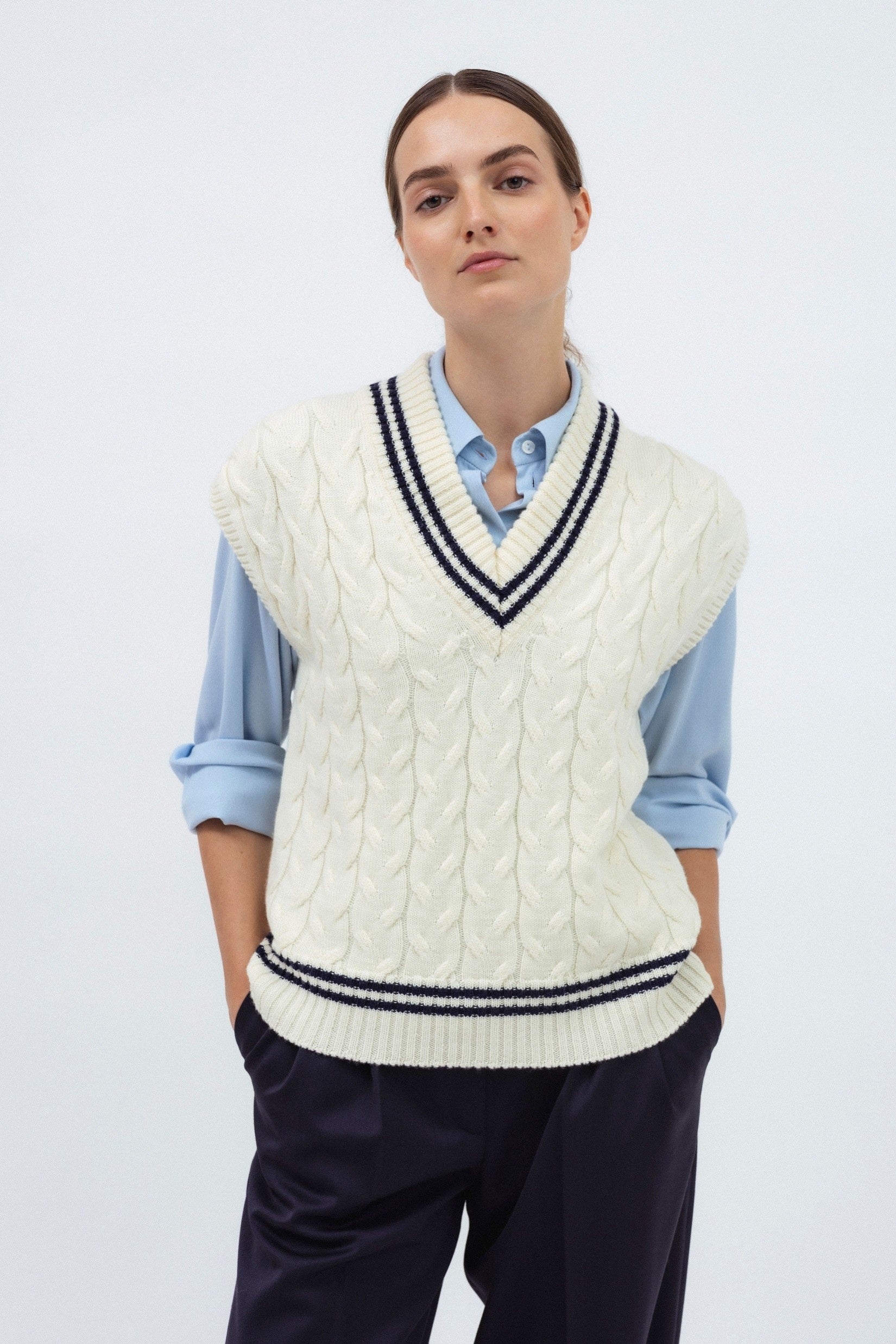 MILK MERINO WOOL KNIT VEST