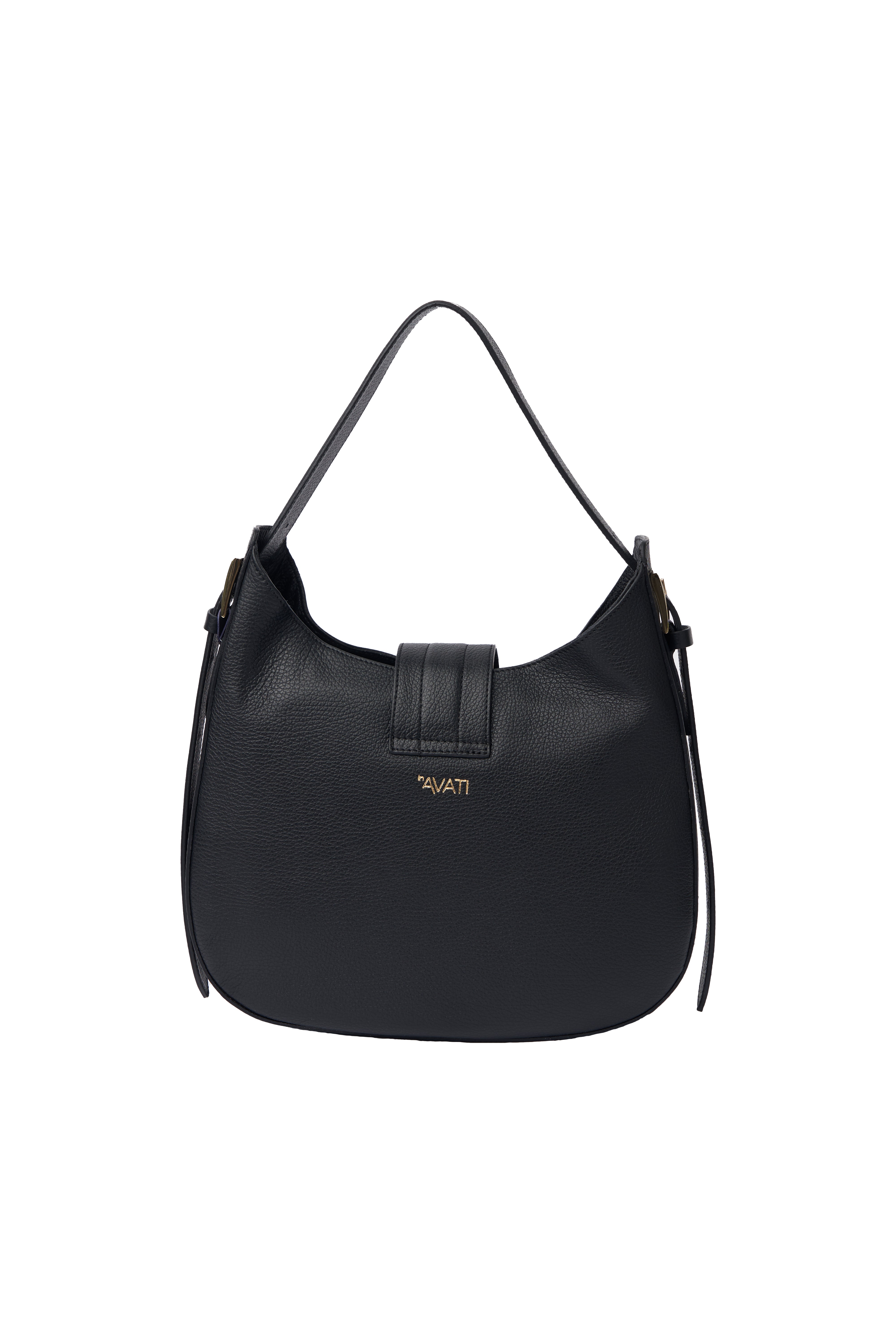 BLACK LEATHER HANDBAG WITH GOLDEN DETAILS