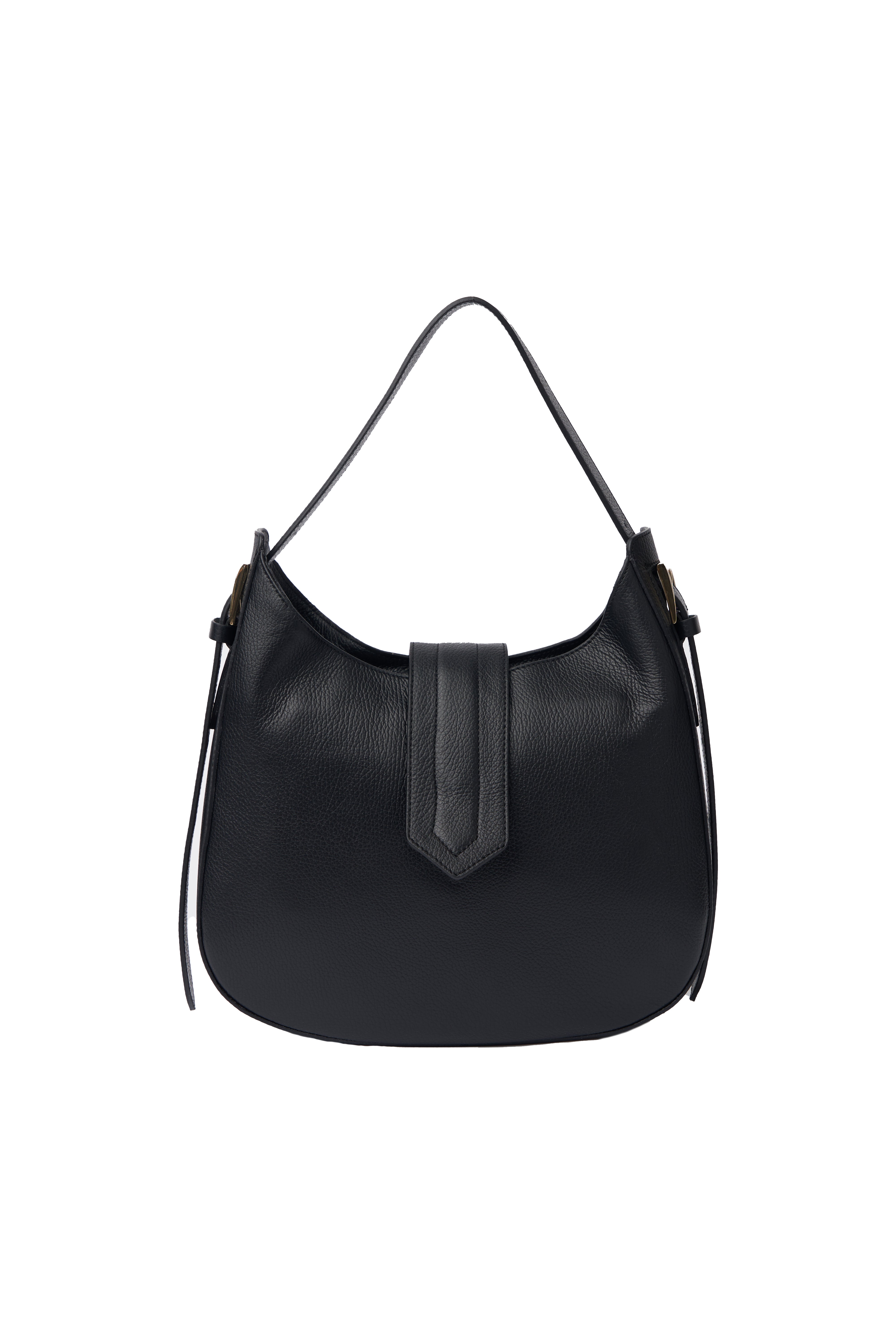 BLACK LEATHER HANDBAG WITH GOLDEN DETAILS