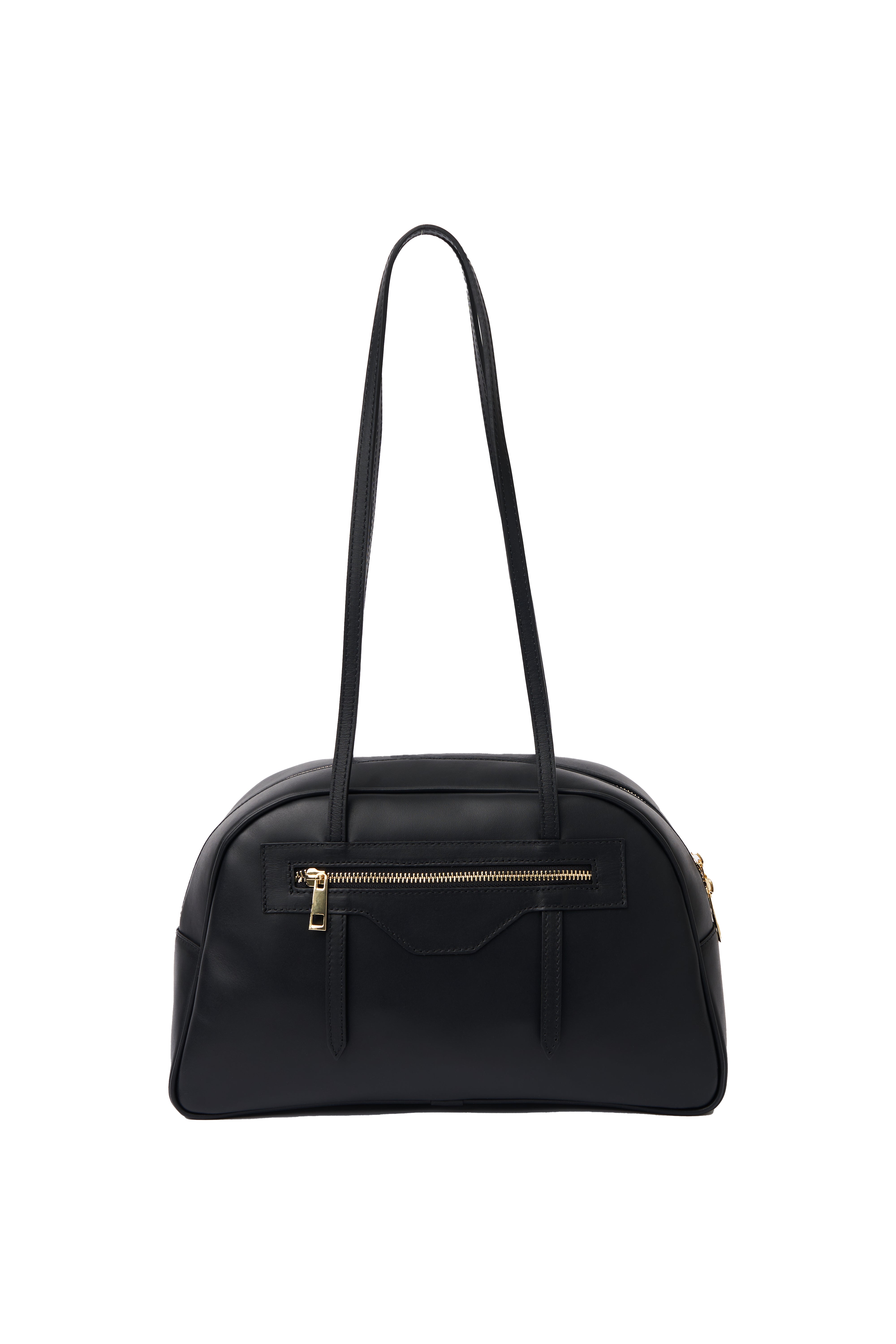 LEATHER BLACK HANDBAG WITH LONG HANDLES