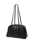 LEATHER BLACK HANDBAG WITH LONG HANDLES