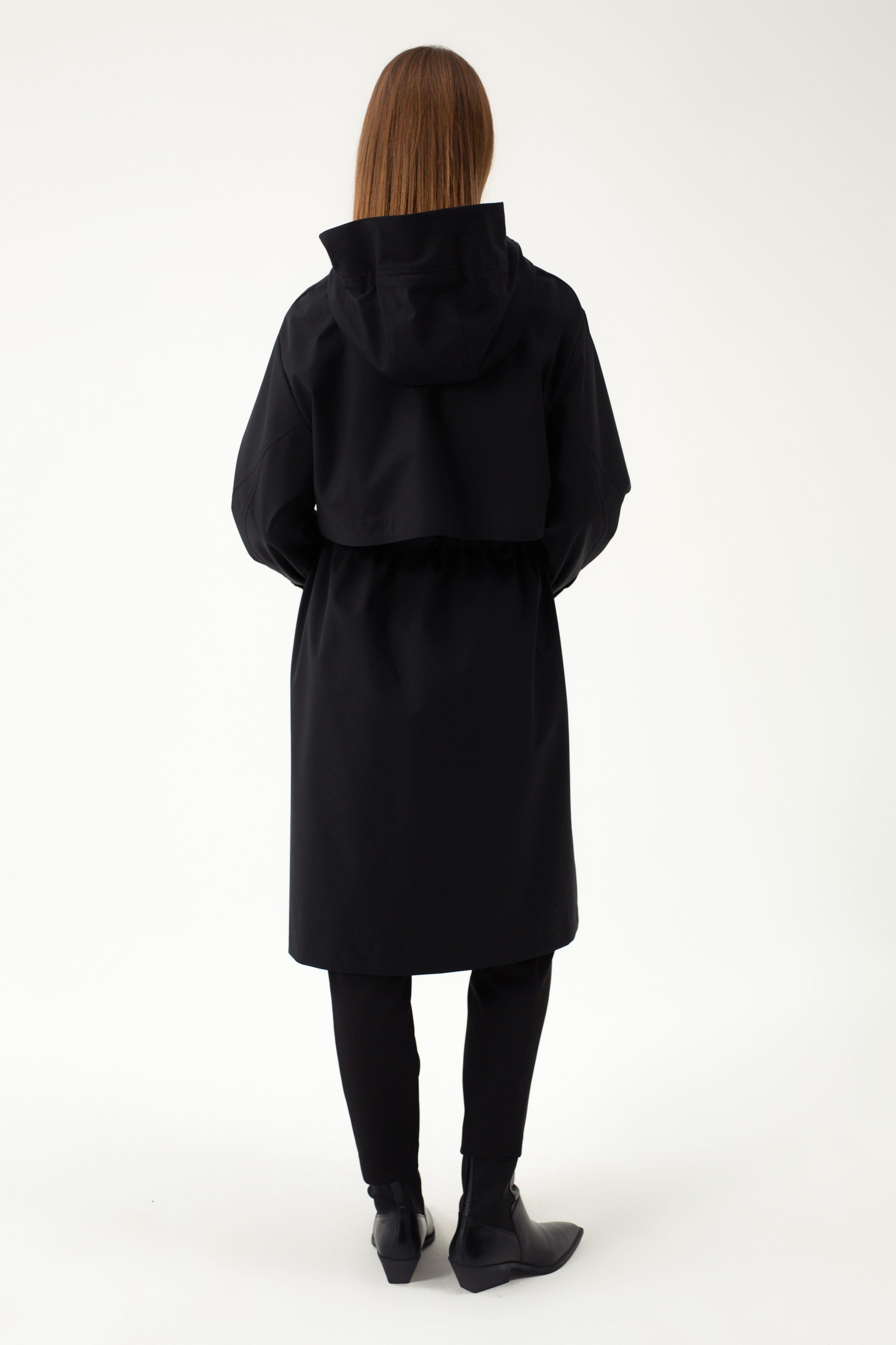 BLACK RAINCOAT WITH A HOOD