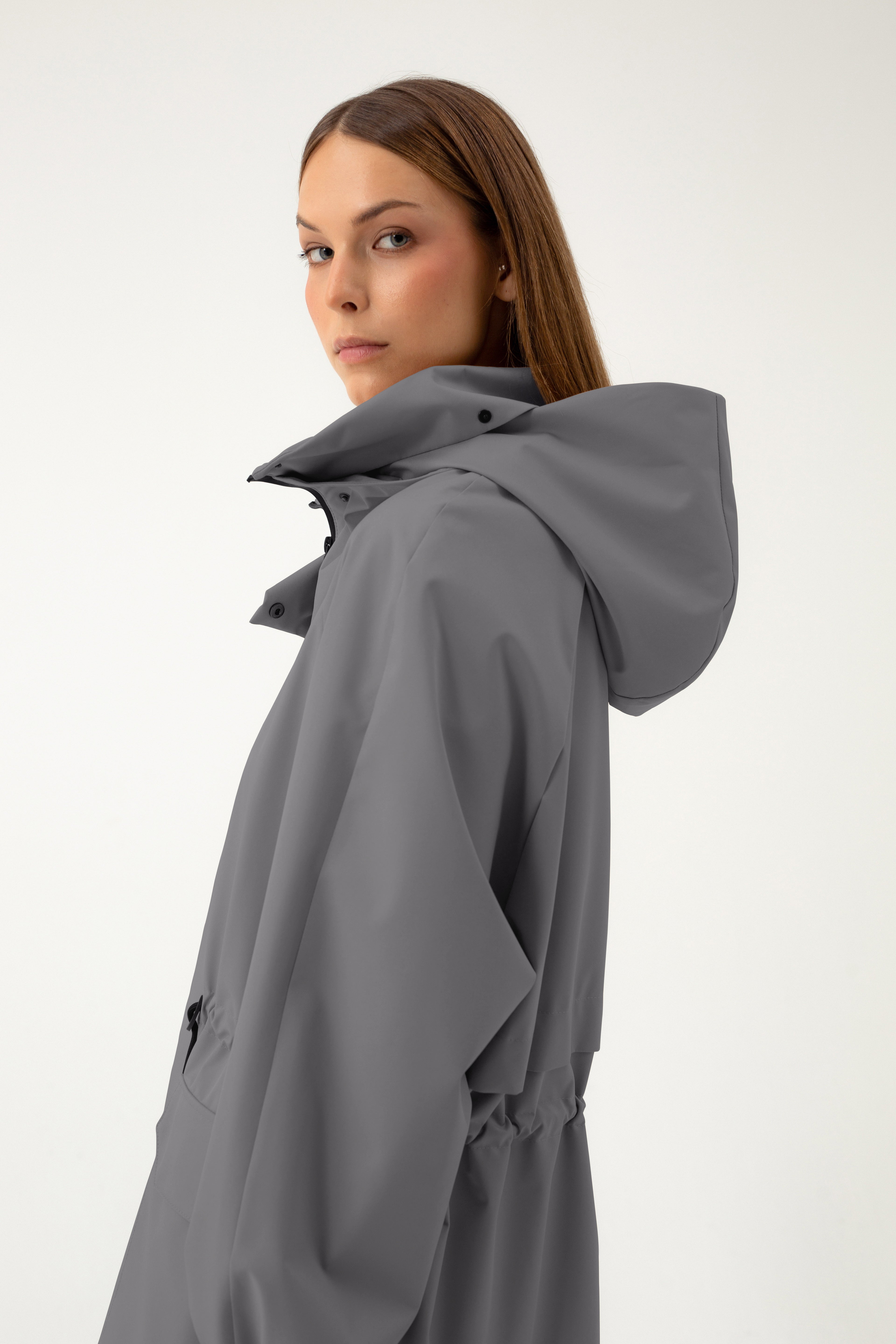 GREY RAINCOAT WITH HIDDEN HOOD