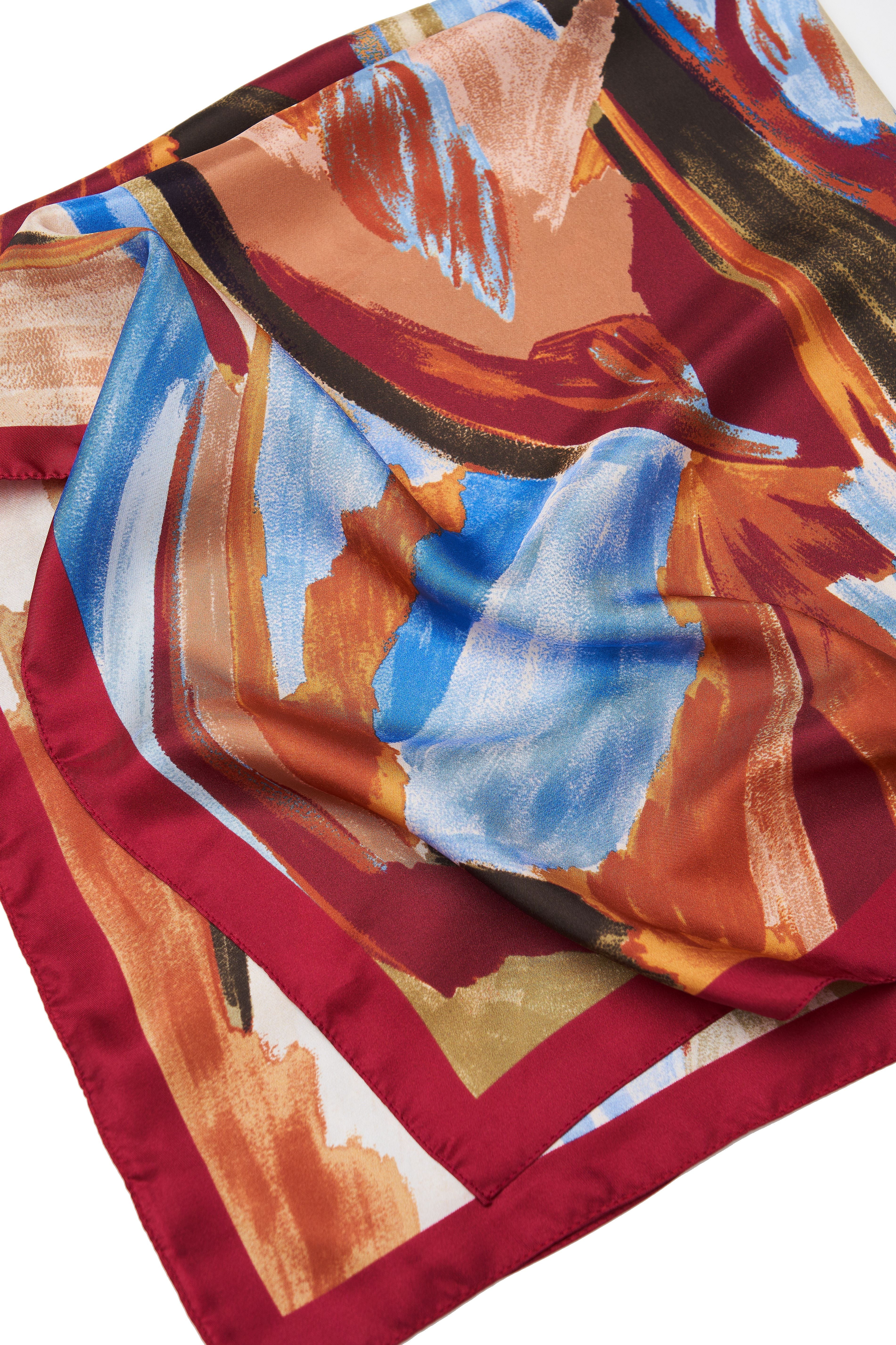 100% SILK SCARF WITH BURGUNDY EDGES