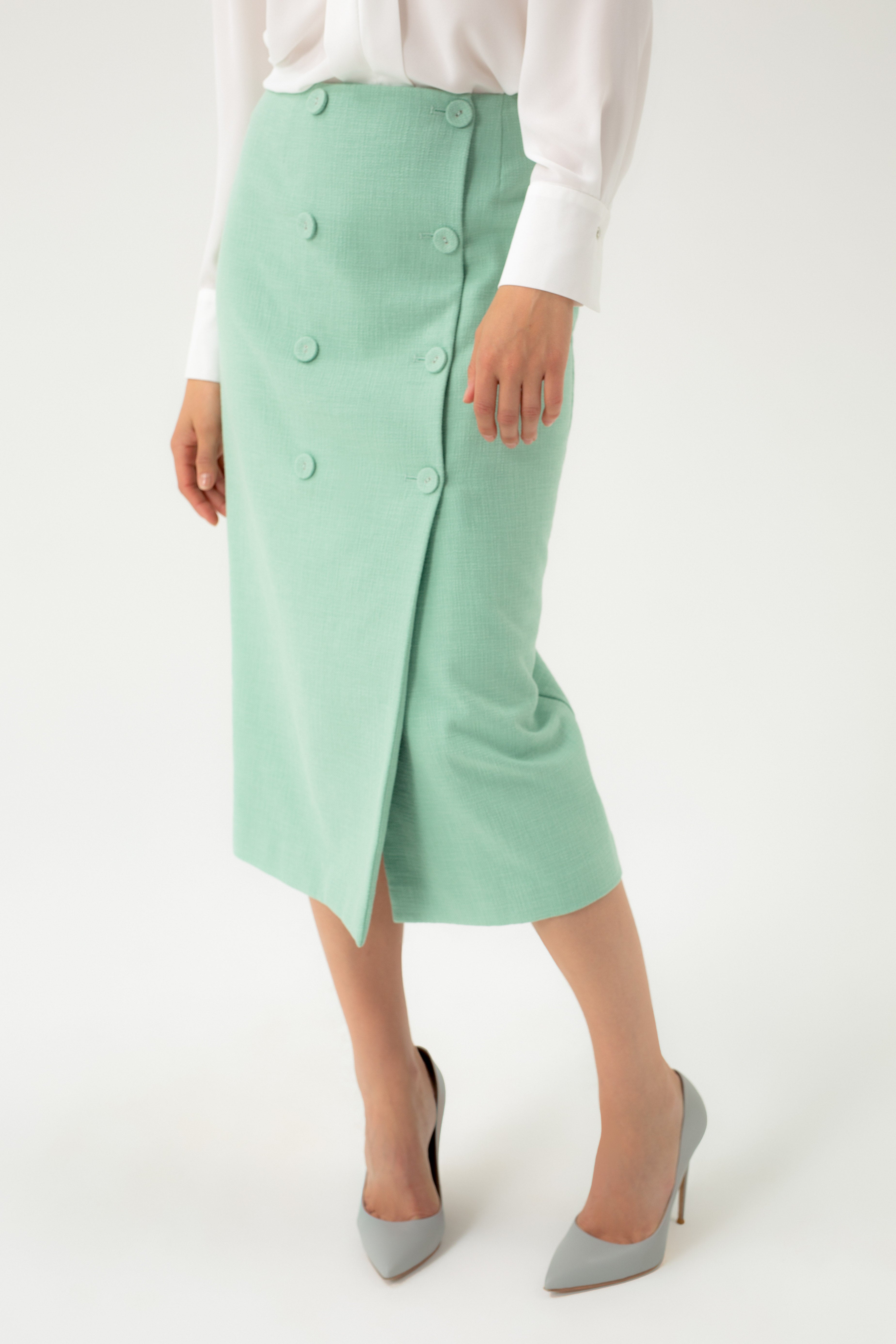 STRAIGHT SILHOUETTE MINT MIDI SKIRT