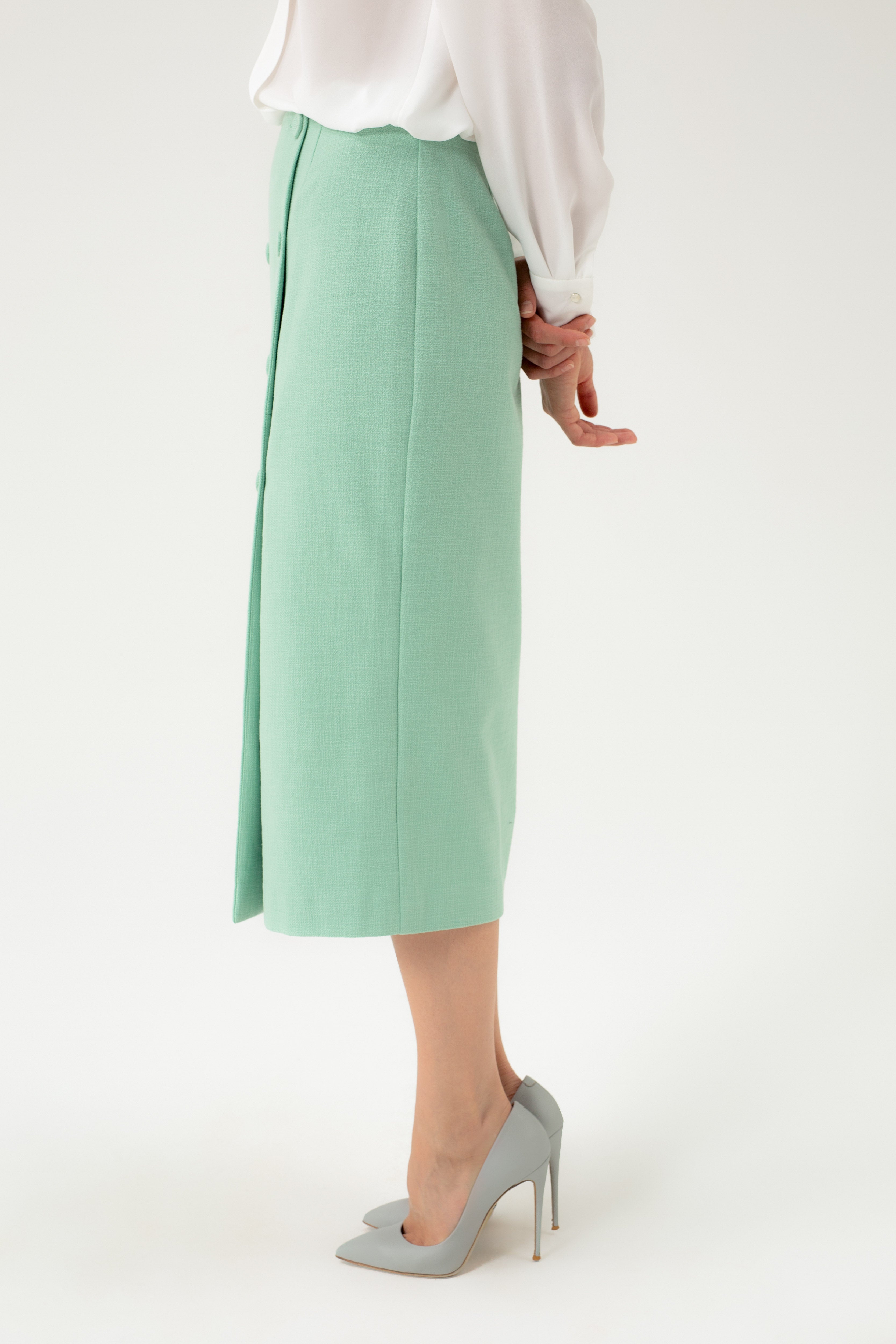 STRAIGHT SILHOUETTE MINT MIDI SKIRT