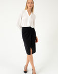 BLACK SUIT SKIRT WITH DIAGONAL SPLIT