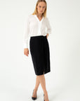 BLACK SUIT SKIRT WITH DIAGONAL SPLIT