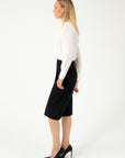 BLACK SUIT SKIRT WITH DIAGONAL SPLIT