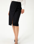 BLACK SUIT SKIRT WITH DIAGONAL SPLIT