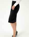 BLACK SUIT SKIRT WITH DIAGONAL SPLIT