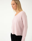 MERINO WOOL PINK V-NECK SWEATER