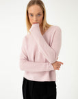 MERINO WOOL PINK V-NECK SWEATER